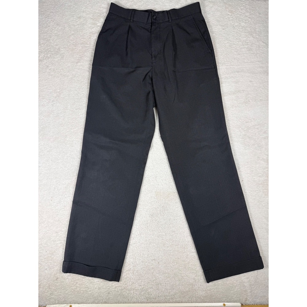 Perry Ellis Portfolio Dress Pants Mens 30/32 Black Good Pleated Cuffed Trousers